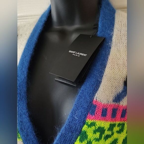 Saint Lauren Jacquard Mohair Dinosaur Cardigan in Multi Size XS - Picture 6 of 14